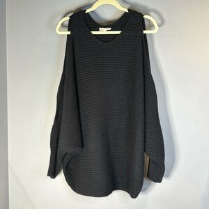 Black slouchy, cold shoulder, long sleeve sweater